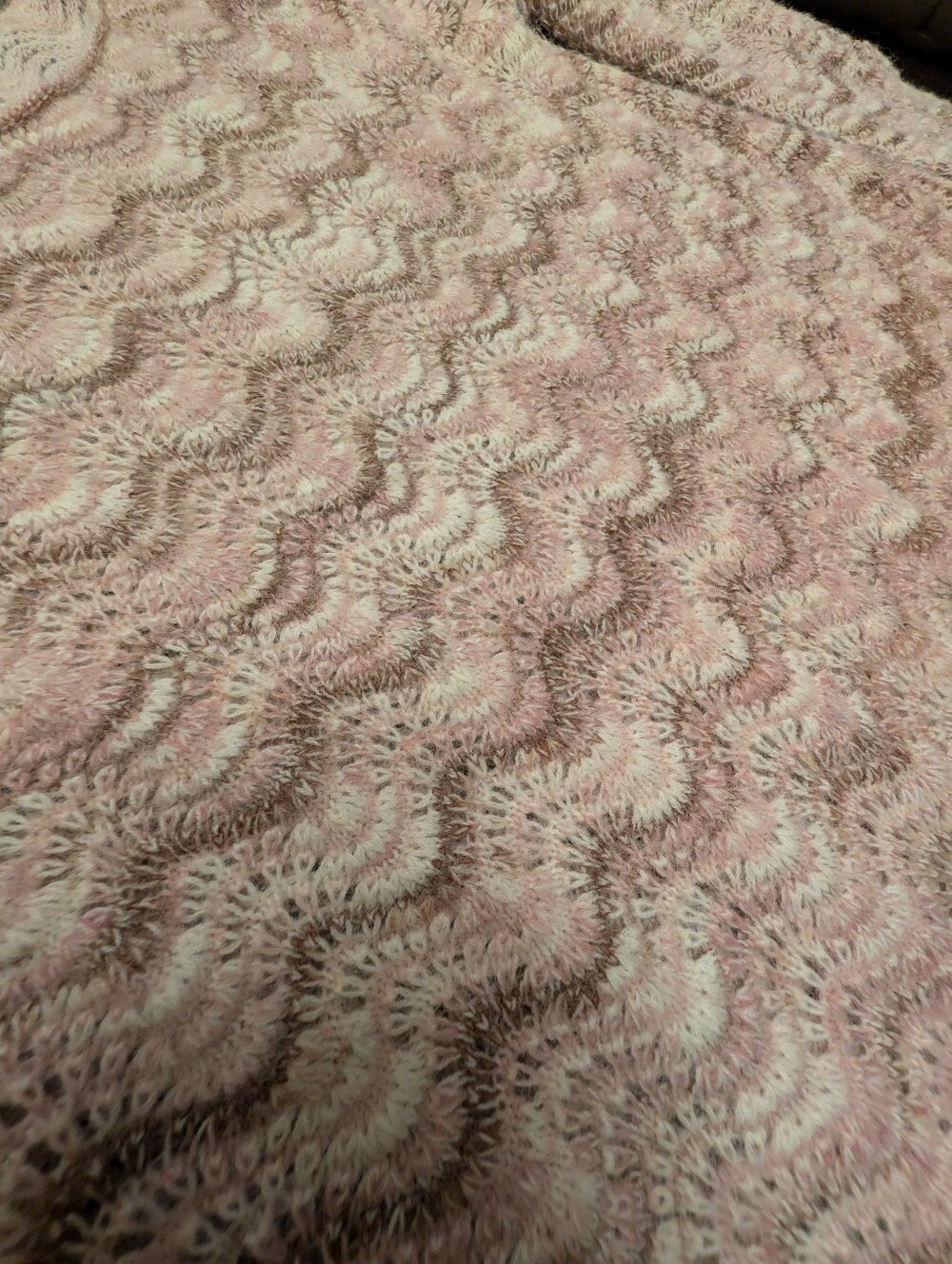 Newish Kimchi Blue Soft Pink And Brown Scallop Striped Light Sweater Cotton Wool